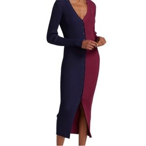 STAUD sweater midi dress. XS; navy and maroon